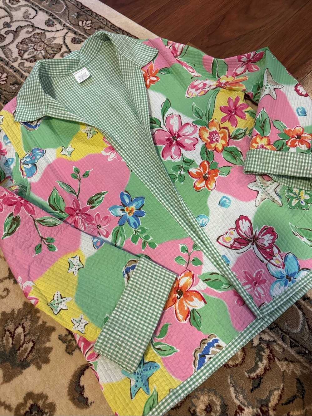 Vintage 2000s Alfred Dunner Pink, Green & Yellow Floral Quilted Cotton Jacke